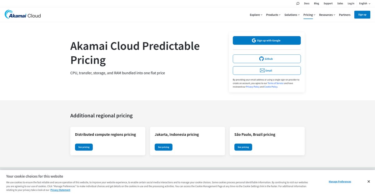 Linode Plans & Pricing Table Screenshot