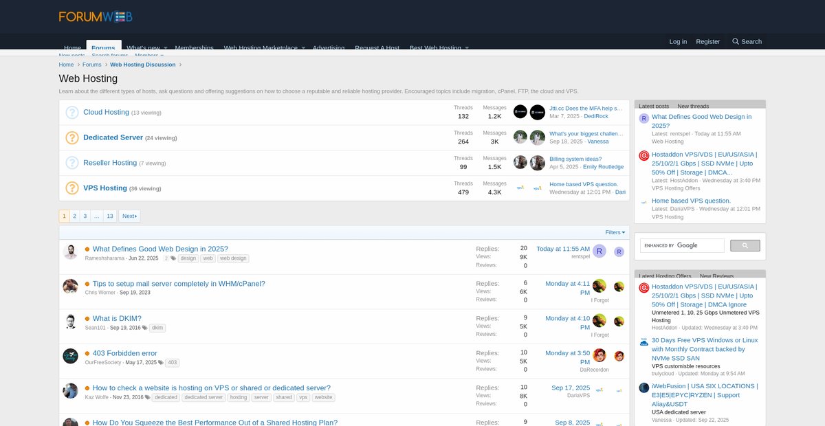 Web Hosting Forum Screenshot
