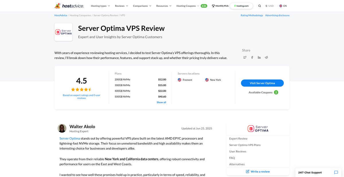 Server Optima VPS Review 2025: Performance, Features, and Pricing Screenshot