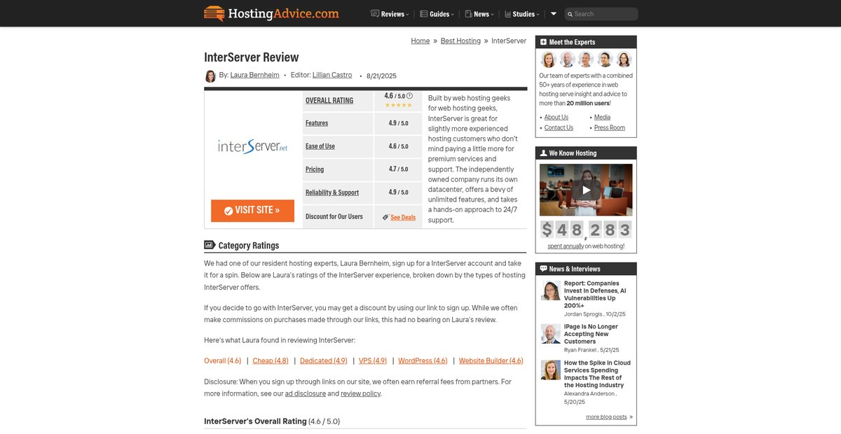 InterServer Reviews (Aug 2025): "A Good or Bad Web Host?" Screenshot