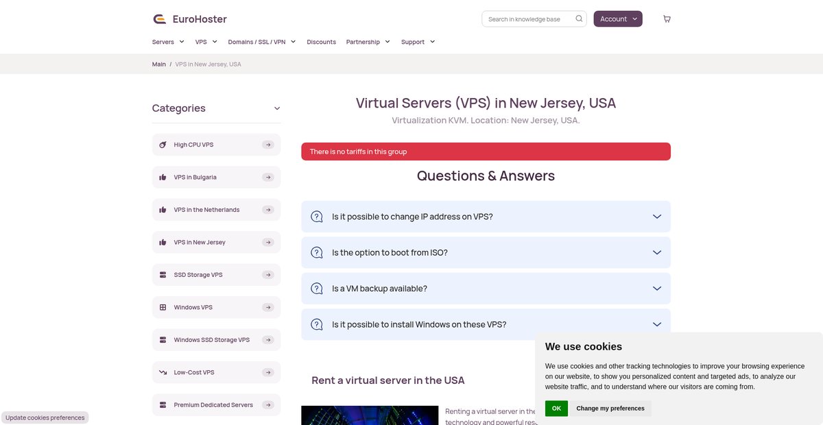 VPS in New Jersey, USA: virtual server rental in New Jersey Screenshot