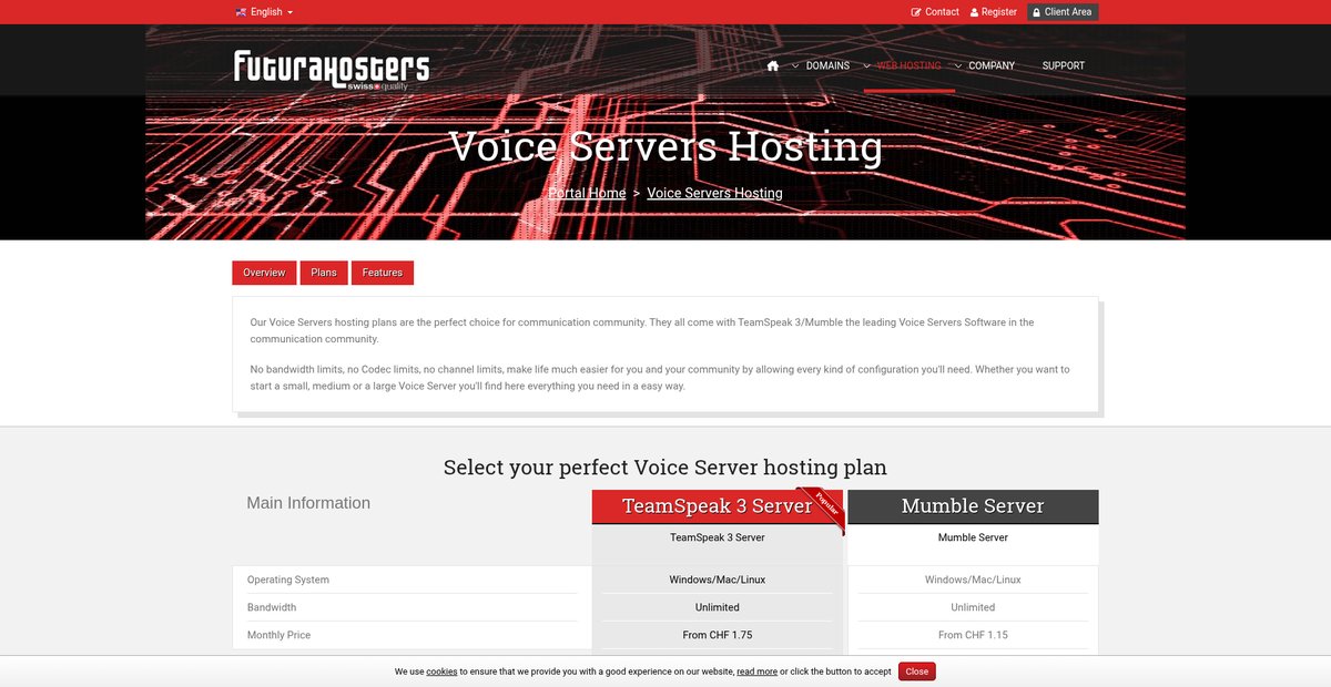 Voice Server Hosting (TeamSpeak 3 / Mumble) Screenshot