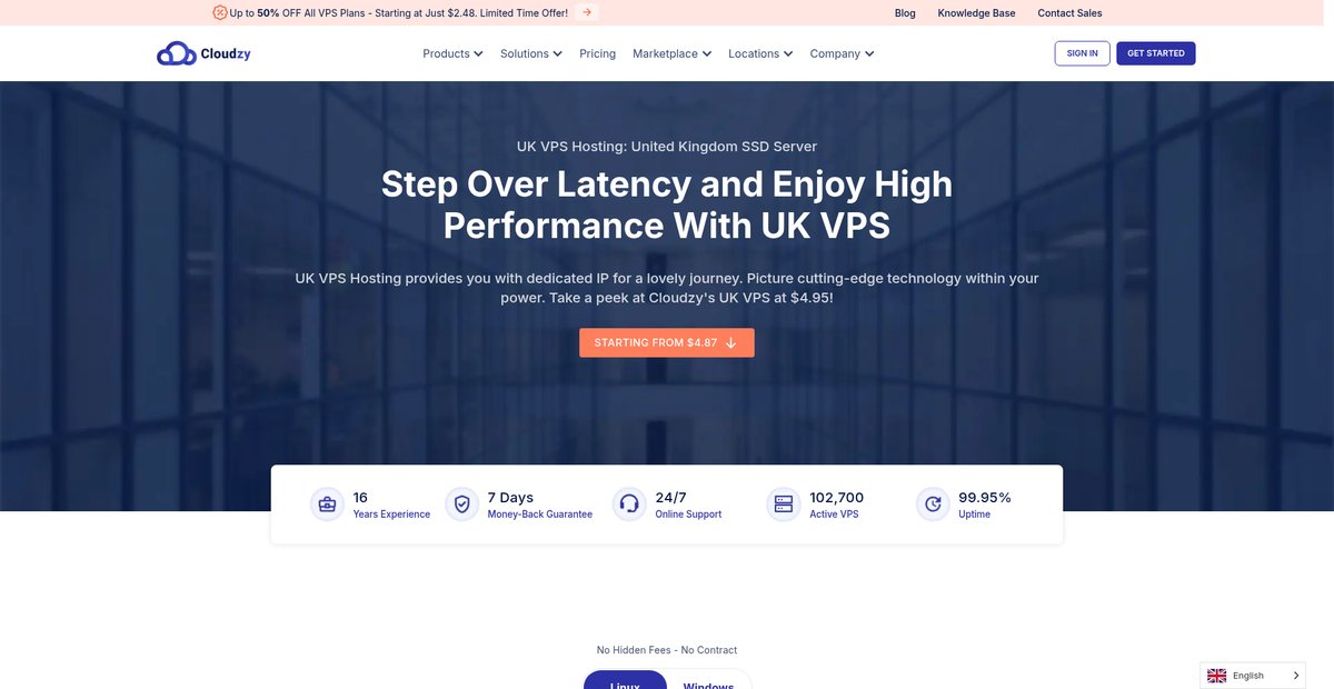 UK VPS Hosting | Multiple OS Options | Starting at $4.95/m - Cloudzy Screenshot
