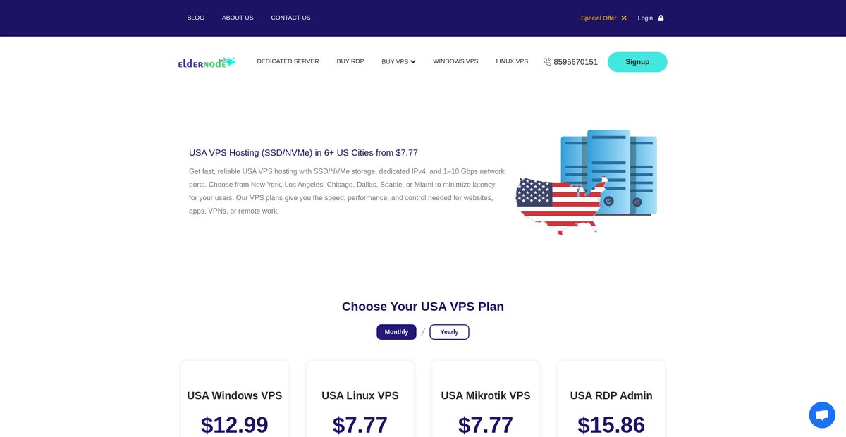 The benefits of VPS in the Eldernode USA solutions: Screenshot