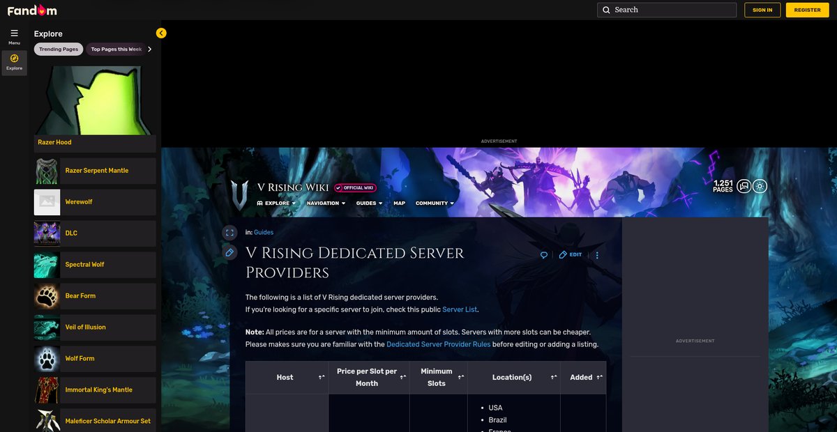 V Rising Dedicated Server Providers Screenshot