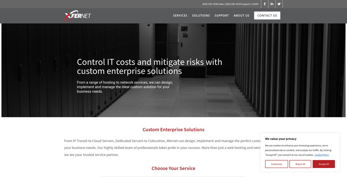 Dedicated Servers, Hybrid Cloud Hosting, & IP Transit | Xfernet Screenshot