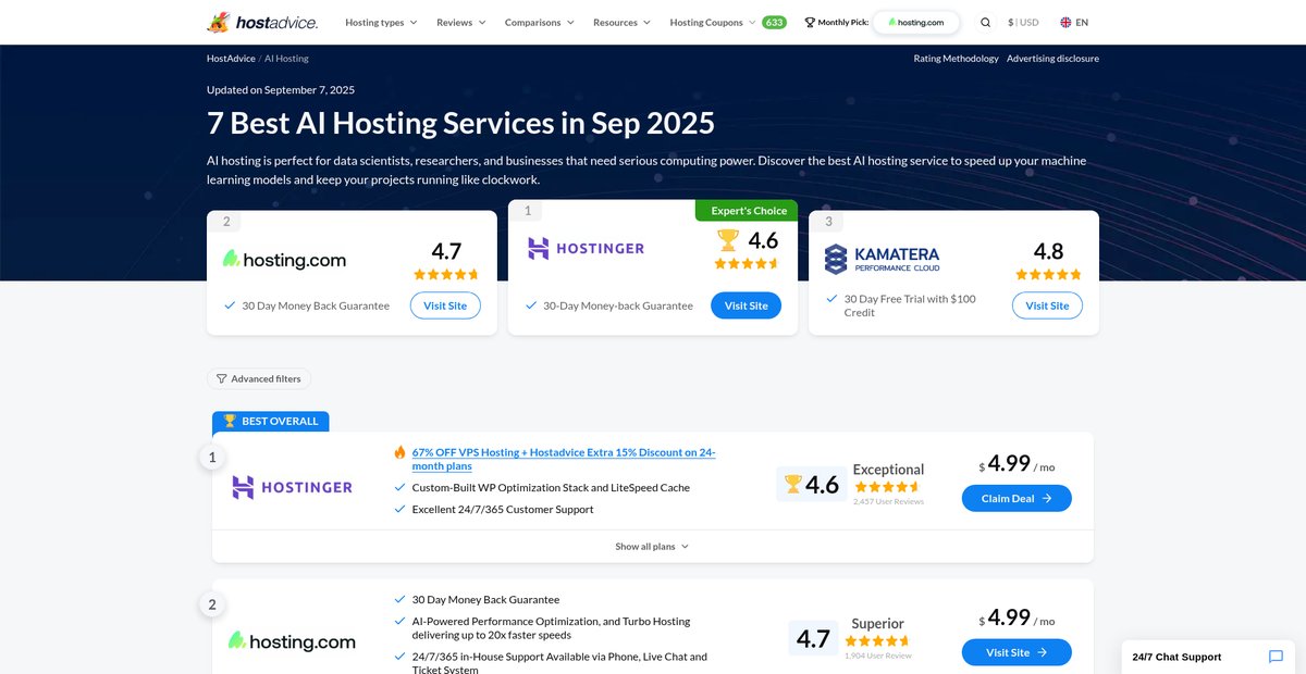7 Best AI Hosting Services (Sep 2025) Screenshot