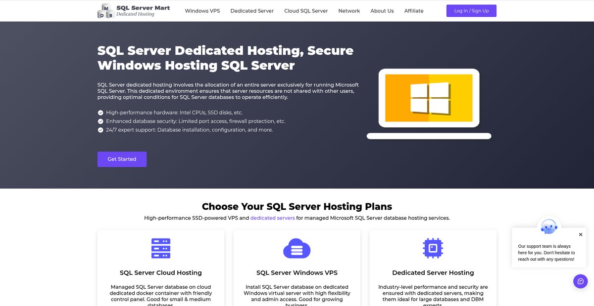 Dedicated SQL Server Hosting, SQL Server Windows Screenshot