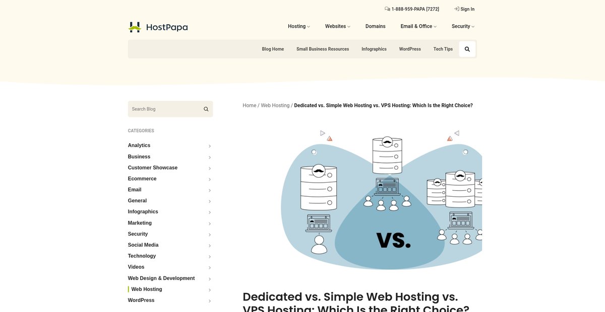 Dedicated vs. Simple Web Hosting vs. VPS Hosting Screenshot