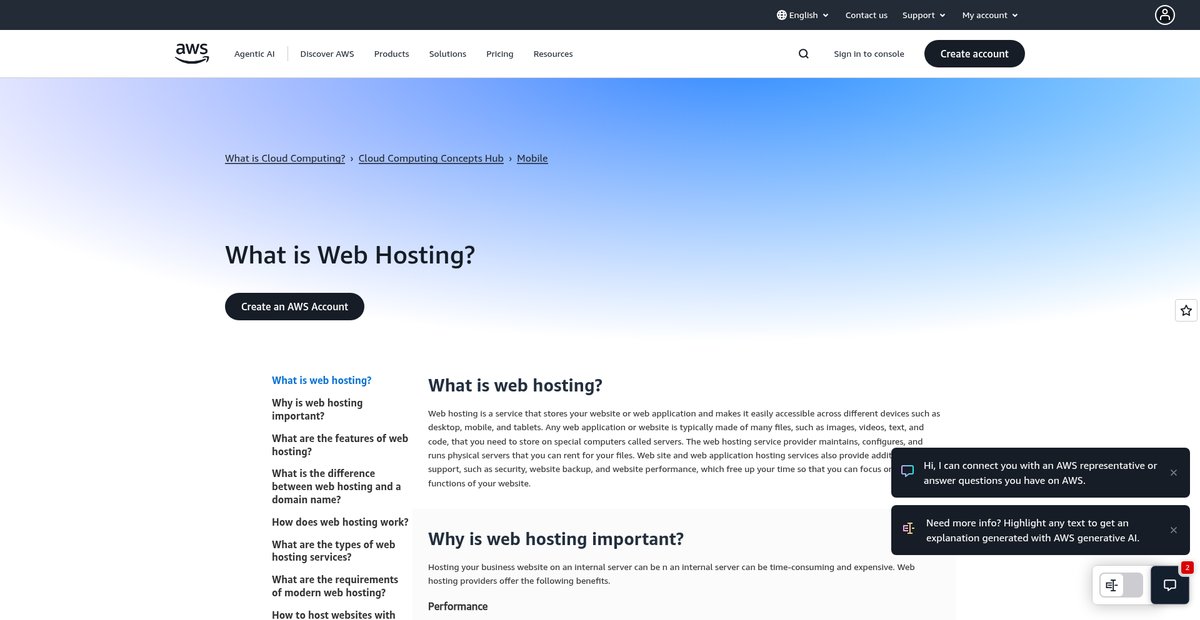What is Web Hosting? - AWS - Amazon.com Screenshot