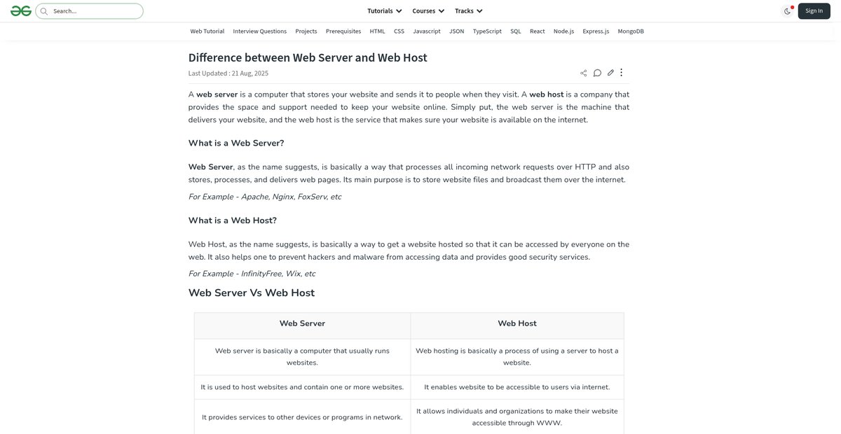 Difference between Web Server and Web Host Screenshot