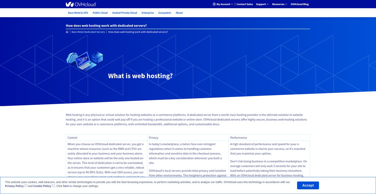 How does web hosting work with dedicated servers? Screenshot