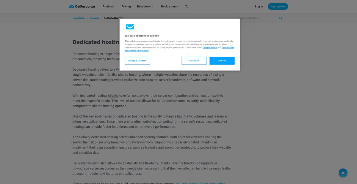 Dedicated hosting - what is it? | Glossary Screenshot