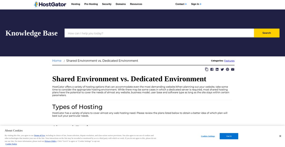Shared Environment vs. Dedicated Environment Screenshot