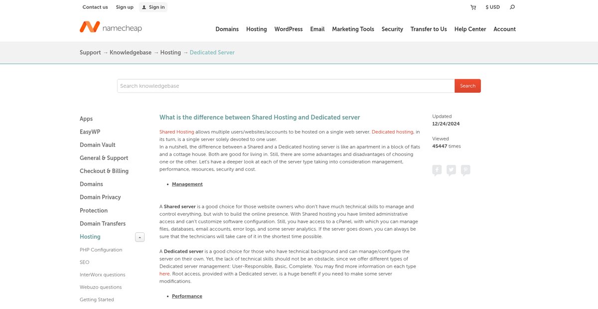 What is the difference between Shared Hosting and ... Screenshot
