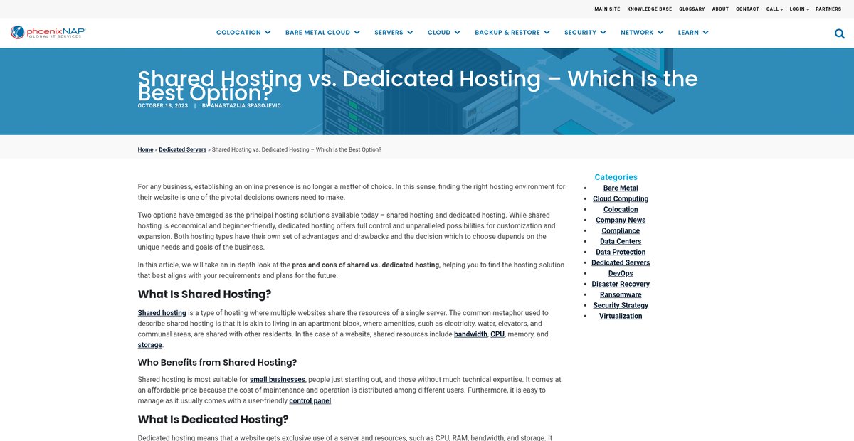 Shared Hosting vs. Dedicated Hosting – Which Is the Best Option? Screenshot