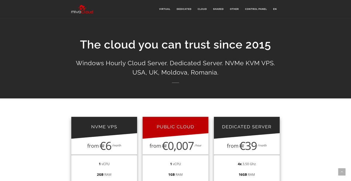 Hosting Provider - mivocloud.com Screenshot