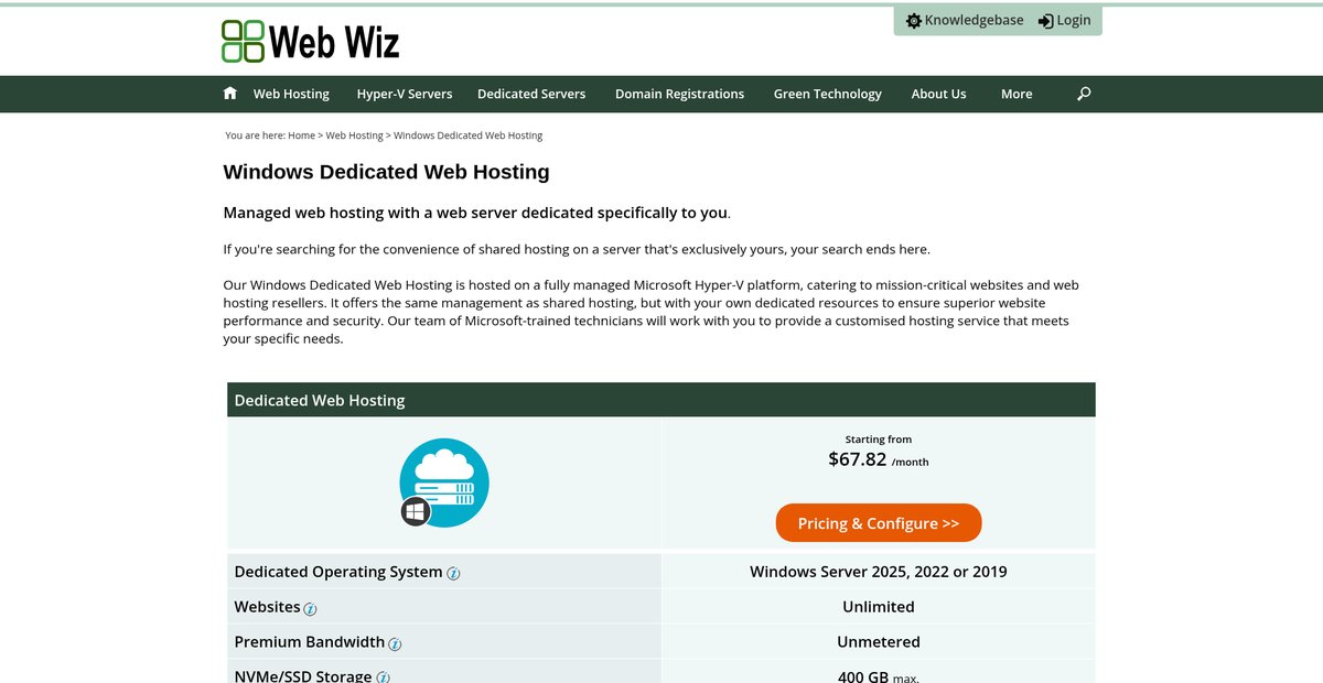 Windows Dedicated Web Hosting with Dedicated Resources Screenshot