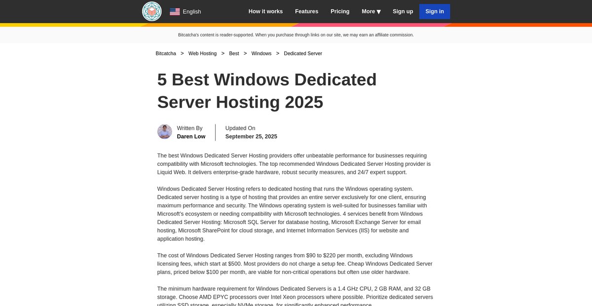 5 Best Windows Dedicated Server Hosting in 2025 Screenshot