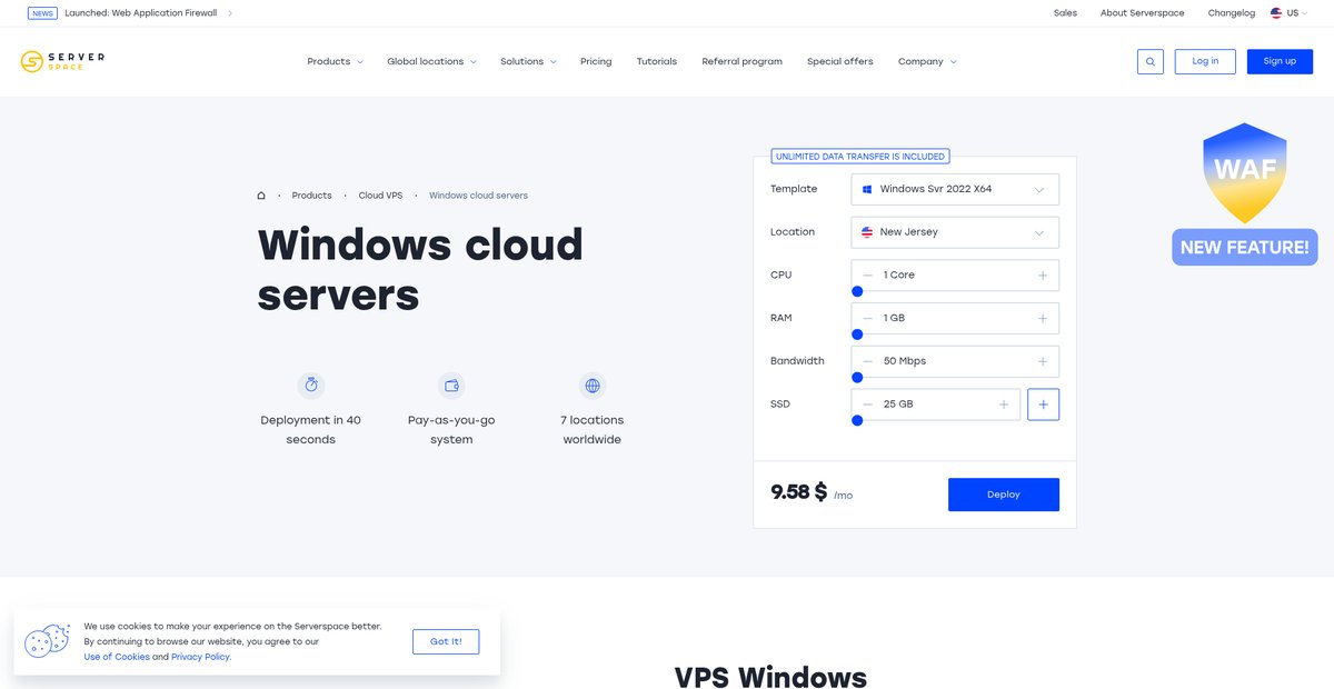 Windows VPS server - locations worldwide Screenshot