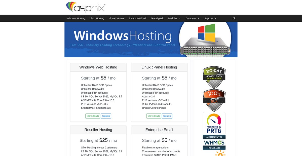 ASPnix Web Hosting – Web Hosting Services, Email Hosting, TeamSpeak Hosting, VPS Hosting, and Dedicated Servers by ASPnix Screenshot