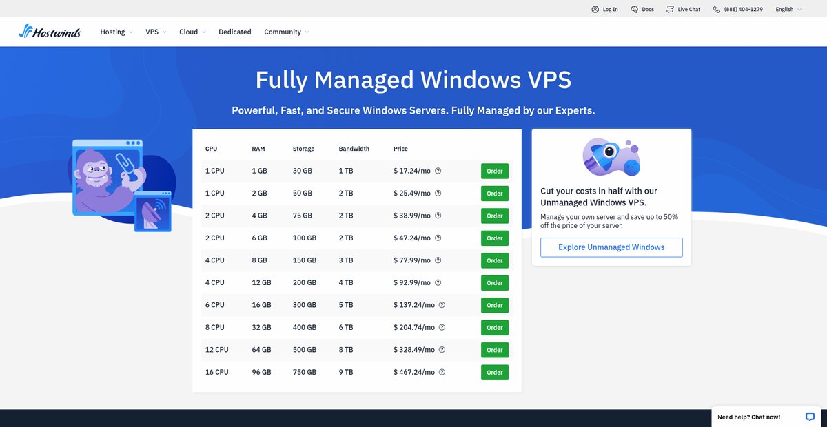 Fast and Fully Managed Windows VPS - Instant Setup | Hostwinds Screenshot