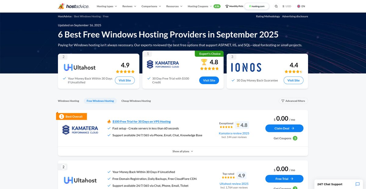 6 Best Free Windows Hosting Providers (Jul 2025) Screenshot