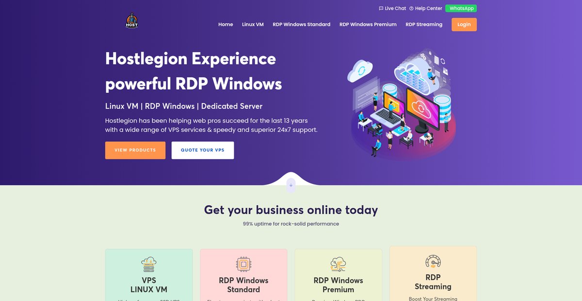 HostLegion | Affordable to High-Performance VPS Linux & RDP Windows Screenshot