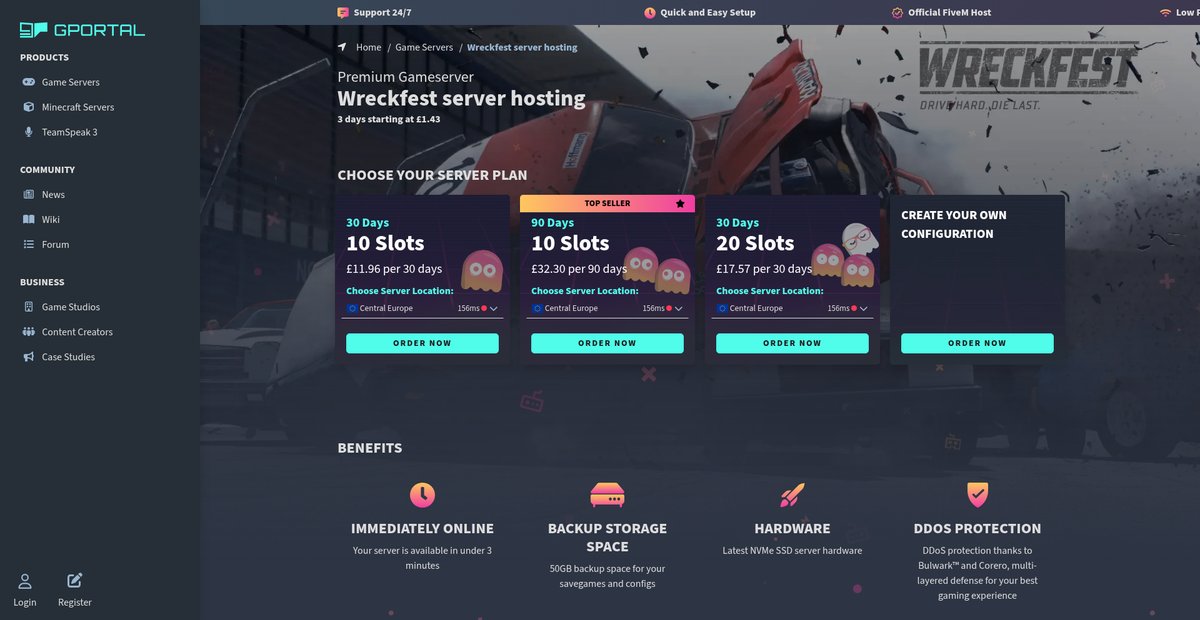 Wreckfest server hosting Screenshot